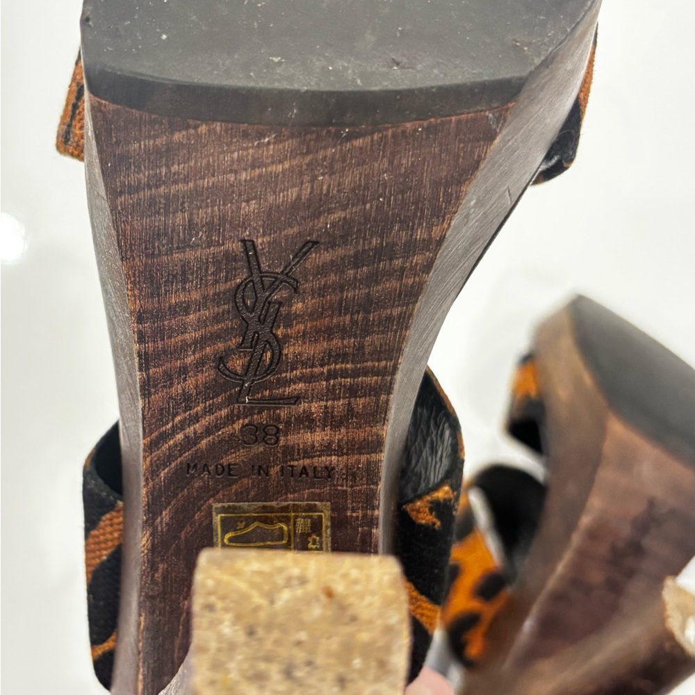 Authentic Yves Saint Laurent/Tom Ford Leopard Print Wood Platform Sandals - Picture 13 of 15